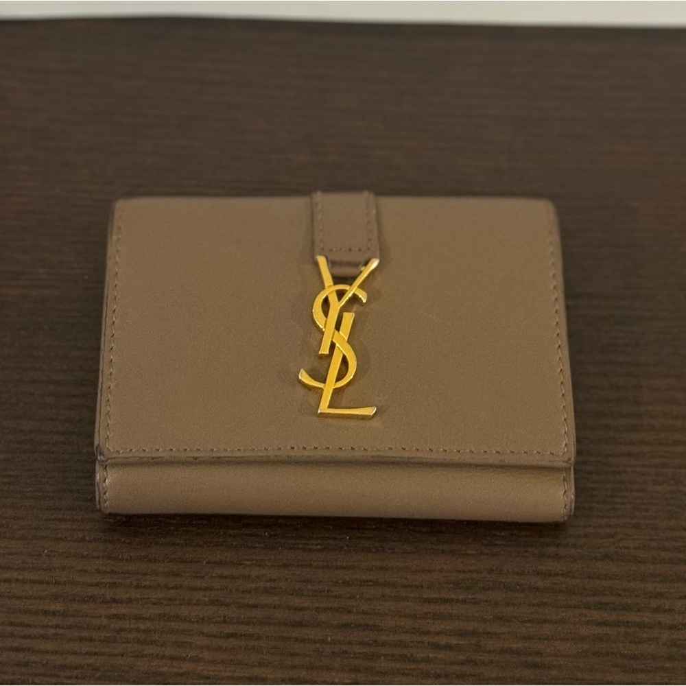 Saint Laurent Beige Wallet with Gold Logo